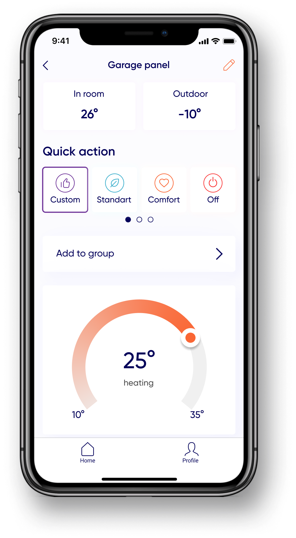 Сторінка Панелі в застосунку GPO Smart Heating